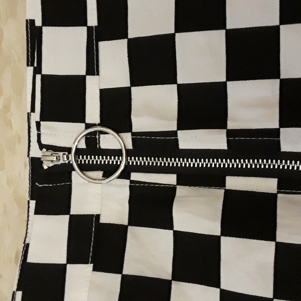 Black & White Checkerboard Mini Skirt - Picture 2 of 4